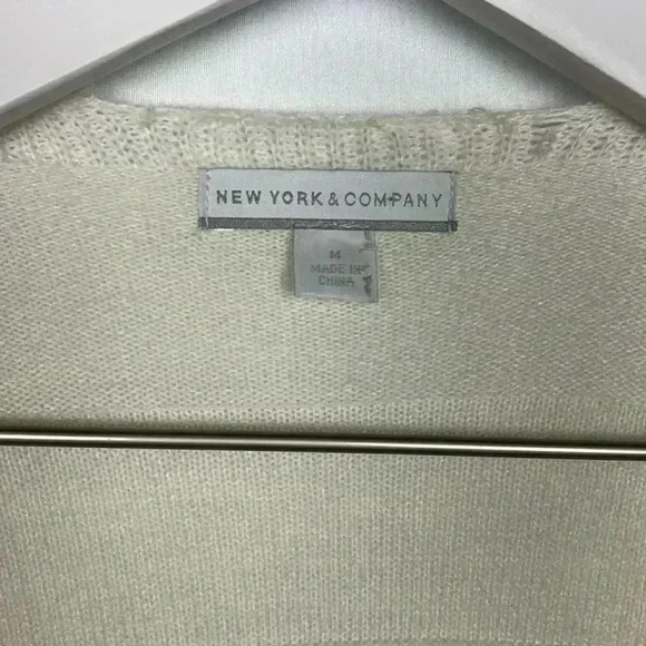 New York & Co Womens Cardigan Cream M Waterfall Knit Pattern Long Sleeves Classy - Picture 2 of 9